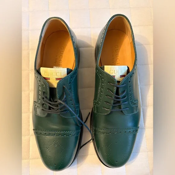 Gucci | Shoes | Gucci Green Leather Derby Shoes With Brogue 